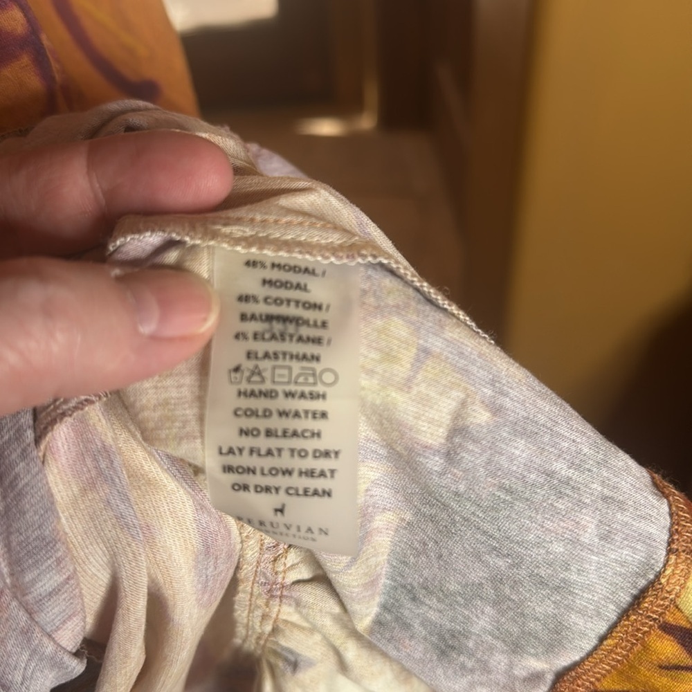 Peruvian Connection Palm Print Jersey Dress Medium Boho Wrap Style Orange Purple - Picture 8 of 9